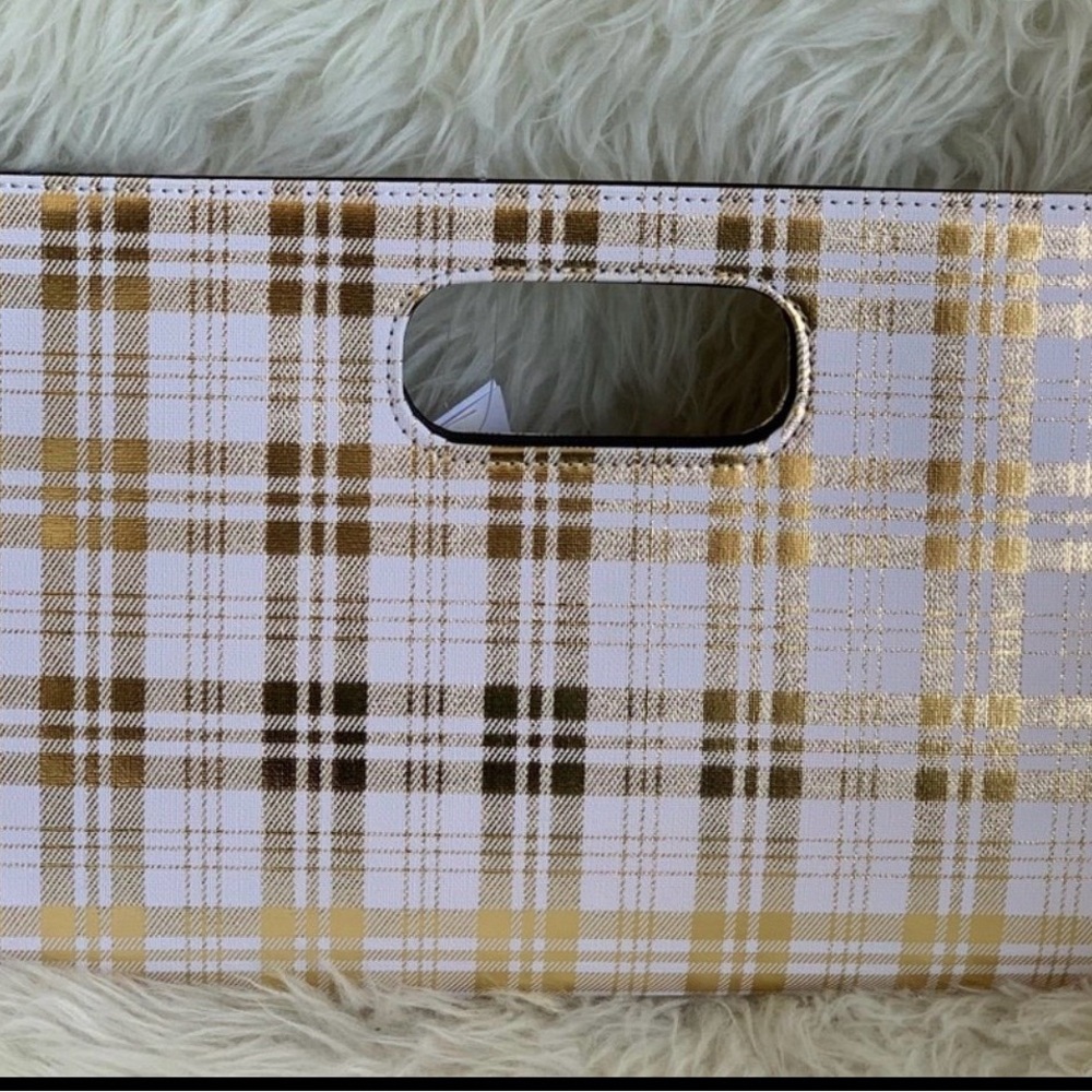 Chic Plaid Clutch in White and Gold